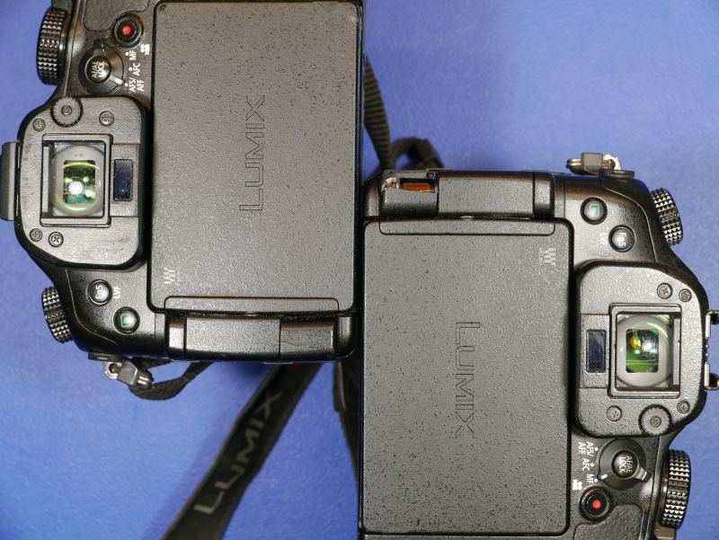 Two panasonic GH4 cameras side by side with one LCD End Cap Broken.